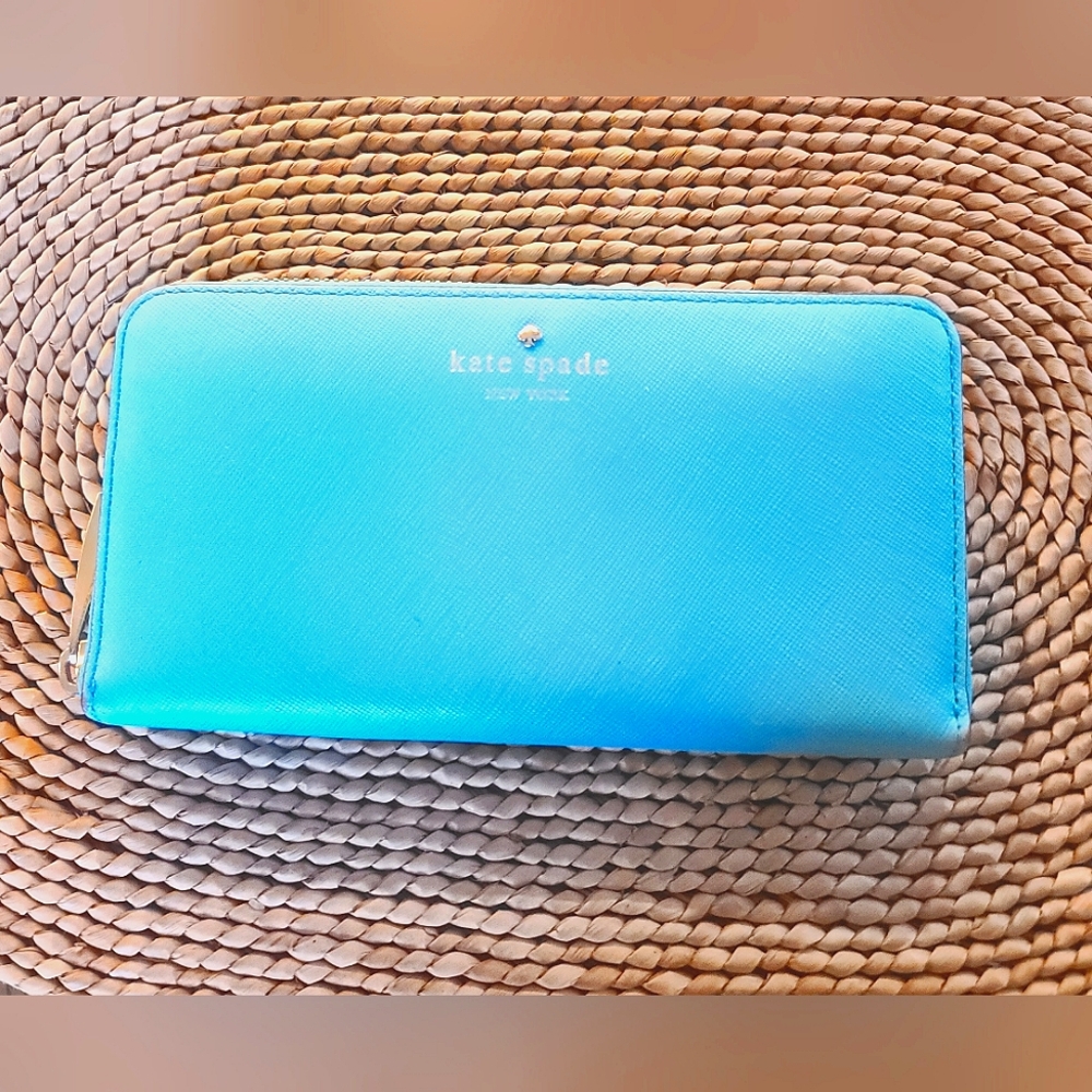 Kate Spade New York Wallet Large Teal Multi Compartment Leather Wallet